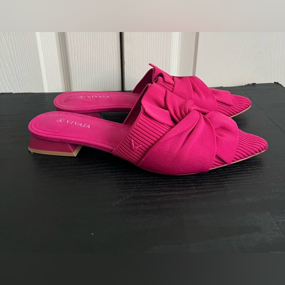 VIVAIA Yaffa Pro Pointed-Toe Knot Slides Mules in Pitaya Pink Size 7.5 Slip On - Picture 2 of 7